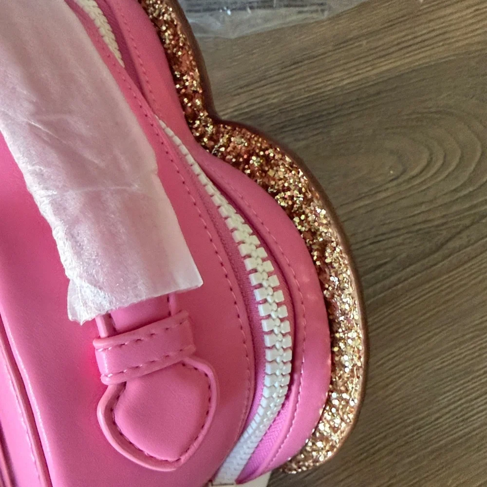 New stoney clover lane pink glitter chenille heart backpack